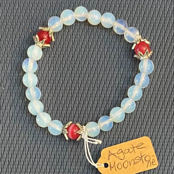 NEW Genuine Moonstone & Agate stretch bracelet - Picture 1 of 5
